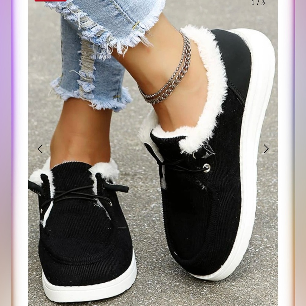 Women's Black Fuzzy Lined Casual Shoes